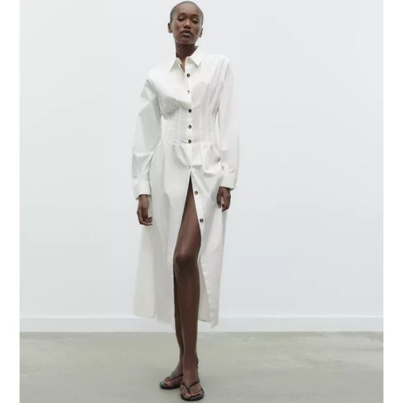 Zara Dresses & Skirts - Zara Fitted Waist Poplin Dress